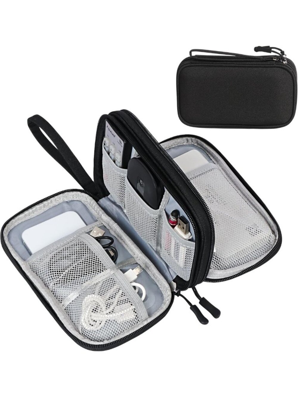Medium Travel Tech Organizer Pouch Bag - Electronic Accessories Storage, Black